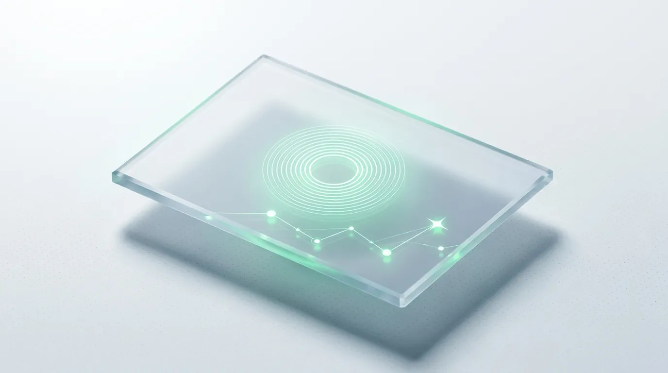 Six translucent frosted-glass reporting panels of different depths arranged in a row, each lit by a different amount of emerald automation light, evoking six tools compared by how much work they actually remove.