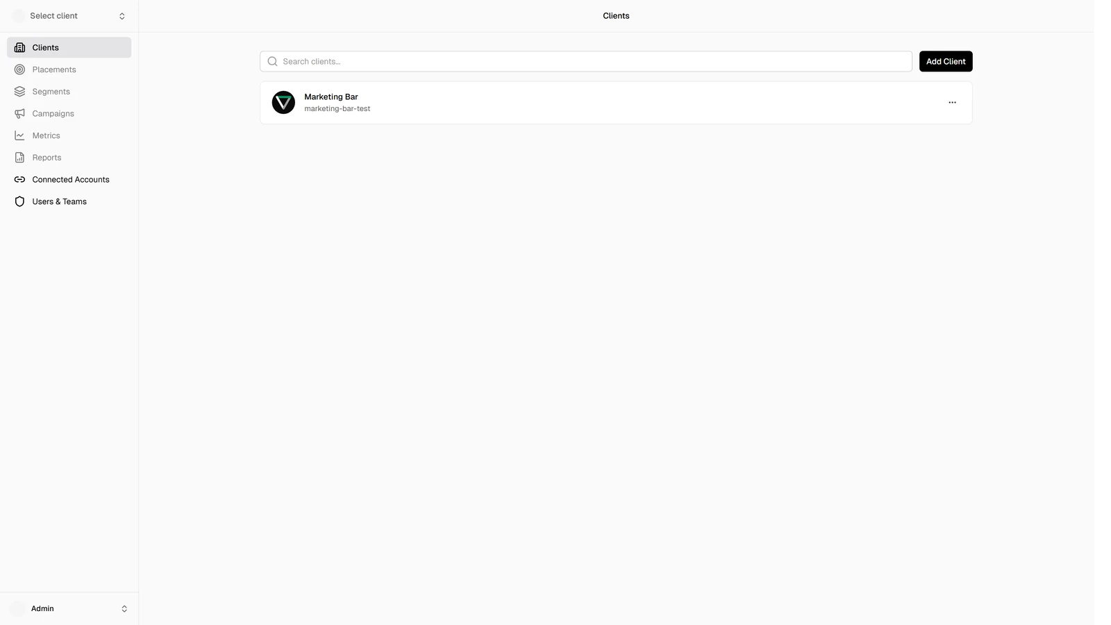 Clients page in Level showing a table of clients with avatar, name, and overflow menu